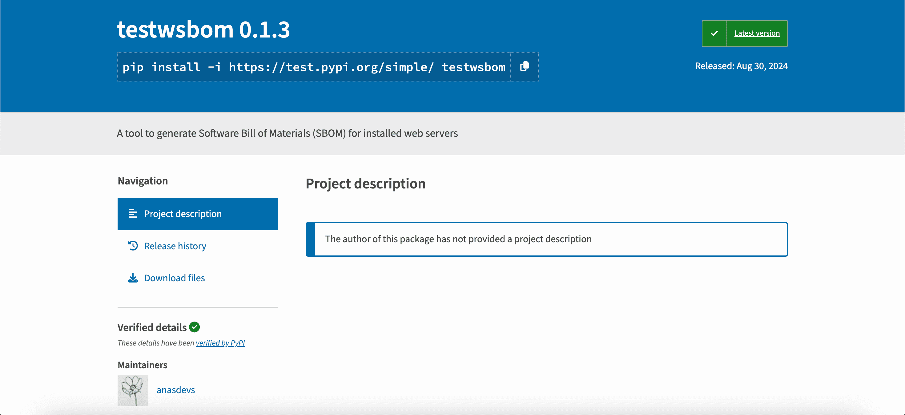 testwsbom screenshot